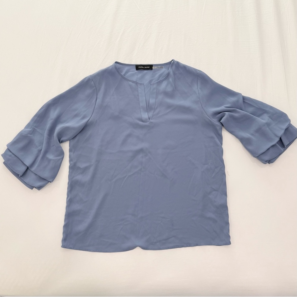 Ivanka Trump Soft Blue Layered Sleeve Blouse